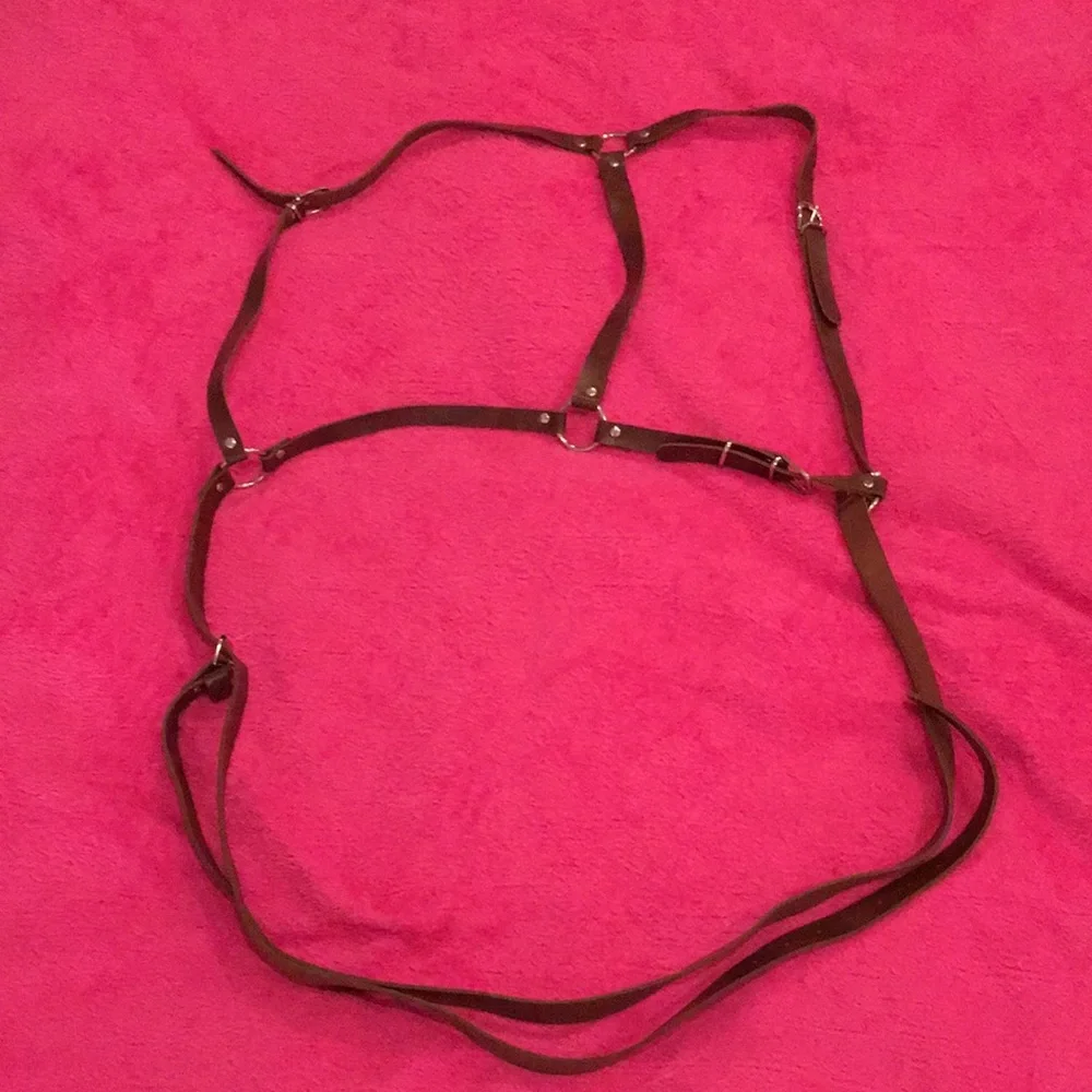 Brown Faux Leather Harness Belt with Metal Buckle Details